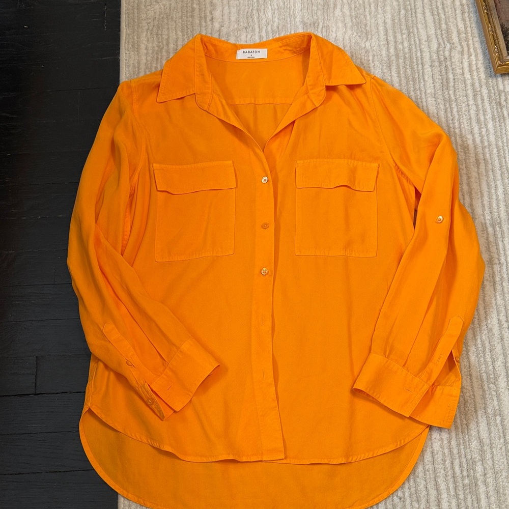 Aritzia Orange Button-Up Blouse